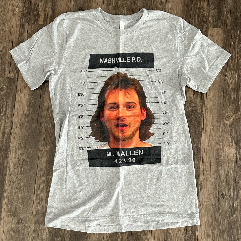 Morgan Wallen mugshot shirt in grey